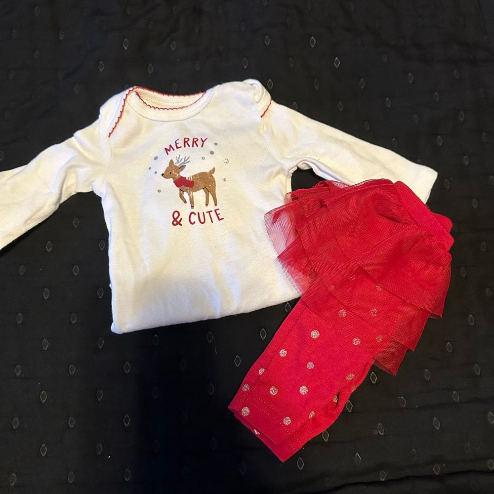 Merry & Cute Baby Outfit with Red Tulle Leggings